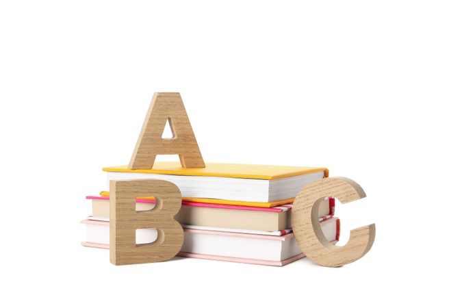 Concept of baby books or books for children, isolated on light background