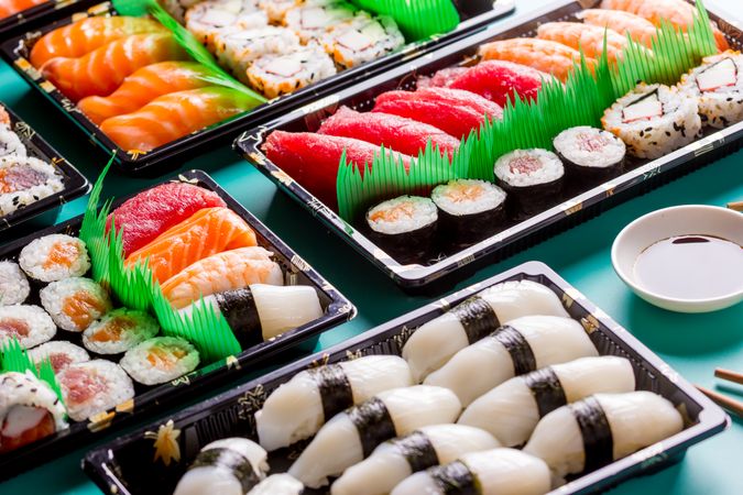 Tasty sushi served in a table
