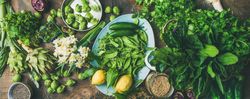 Fresh, raw, garden picked vegetables and fruits