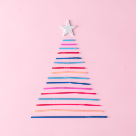 Christmas tree made of colorful straws with star on top