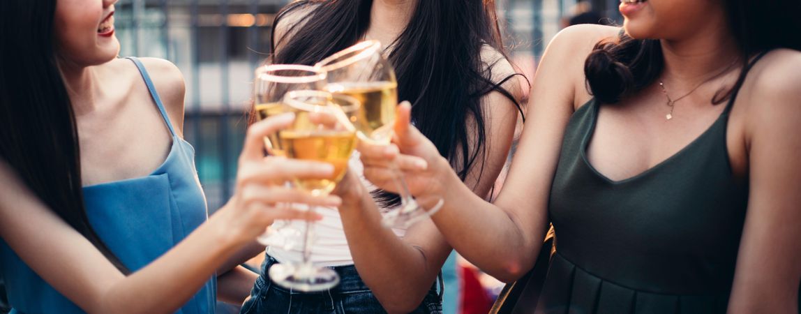 Banner of Asian female friends toasting their drinks