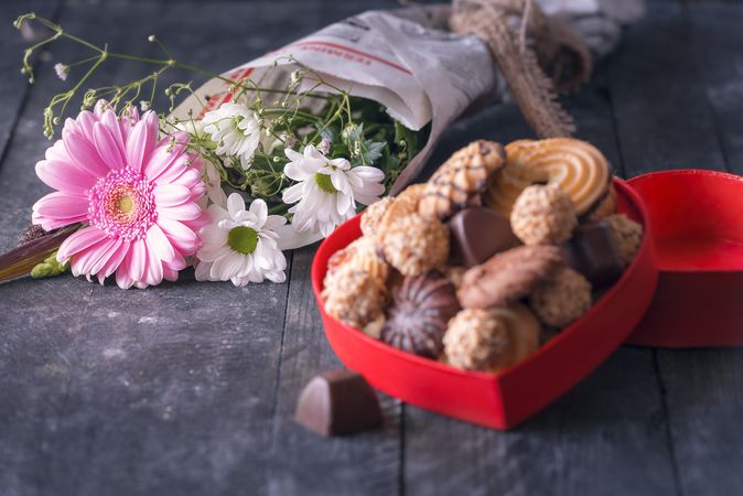 Bouquet of flowers on wooden table