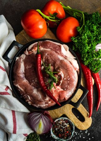 Top view of fresh raw pork ready for cooking