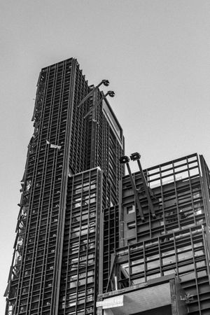 Grayscale photo of high rise buildings in Beirut, Lebanon after the explosion