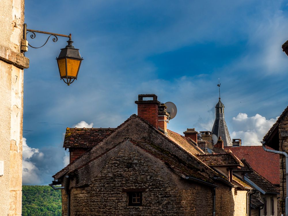 Medieval city of Chateauneuf in Burgundy. A cozy, cute town that grew up around a huge old castle.