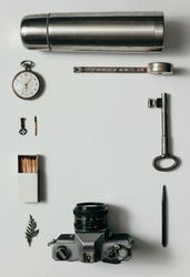 Creative arrangement of vintage items on desk