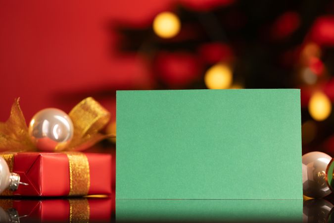 Christmas greeting card mockup with gifts