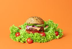 Homemade vegan burger with soya patty and vegan cheese