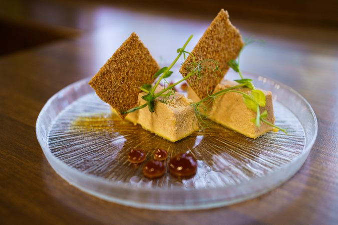 Fine dining appetizer of foie micuit