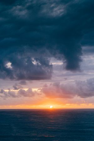 Grassy shore near stormy sea in evening