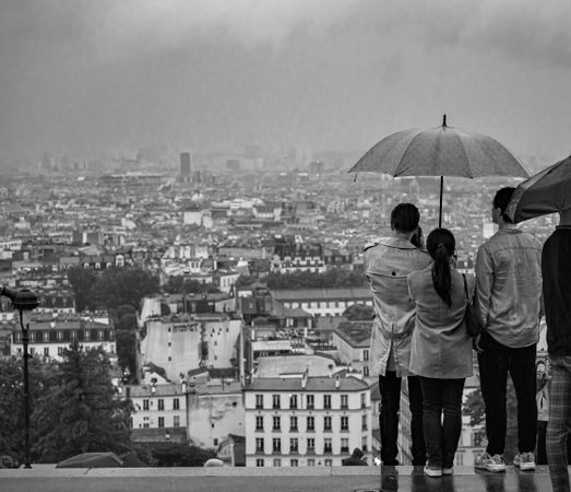 Rainy Paris. The atmosphere of romance and love in Montmartre.