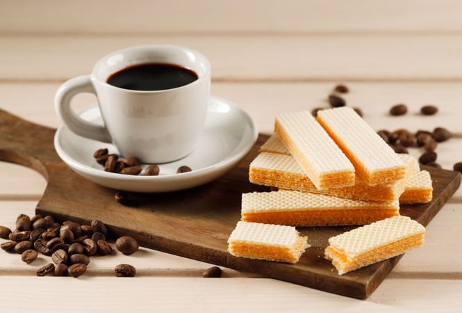 Coffee with wafer snack