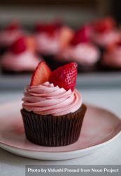 Close up of strawberry chocolate cupcake 5npA2b