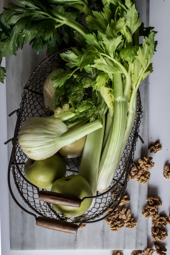 Green vegetables, fruits and nuts for cooking