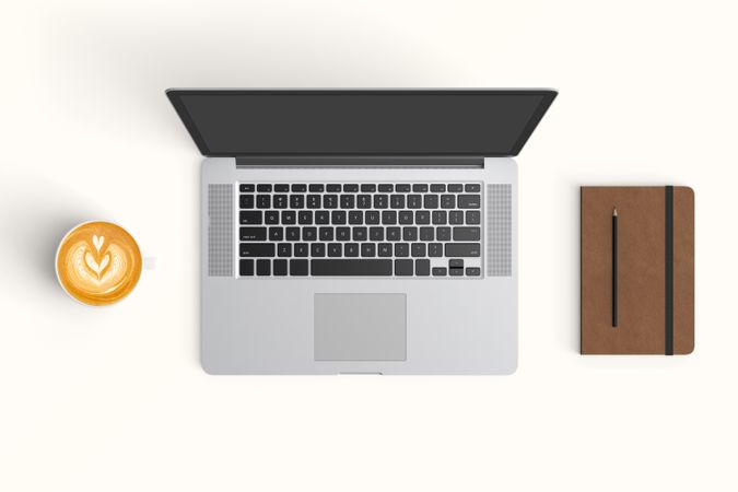 Modern workspace with  copy space on color background