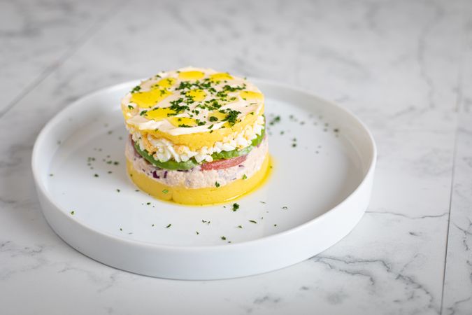 Fresh aromatic Lima cause of tuna with sliced vegetables