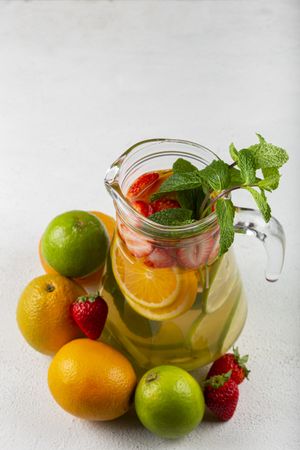Water flavored with fresh summer fruit.