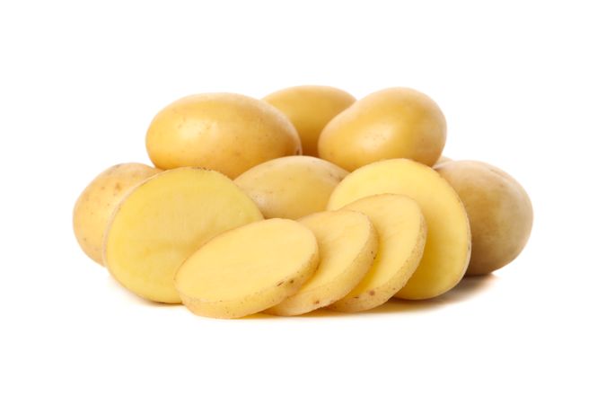Side view of sliced potatoes