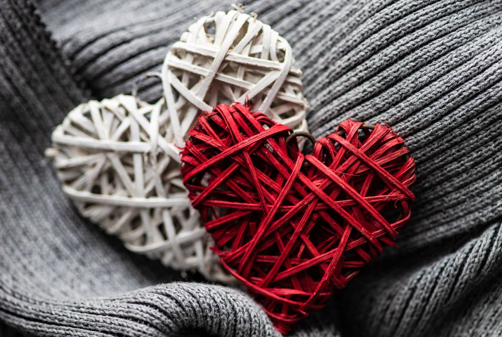 Heart decorations on grey knit