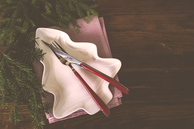 Christmas table with tree shaped serving dish