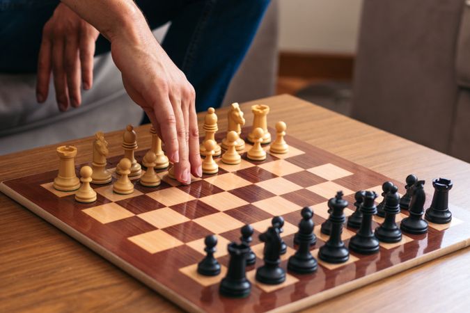 Chess game at home. Chess board with the pieces placed