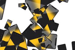 Scattered smart phone with dark and yellow screen