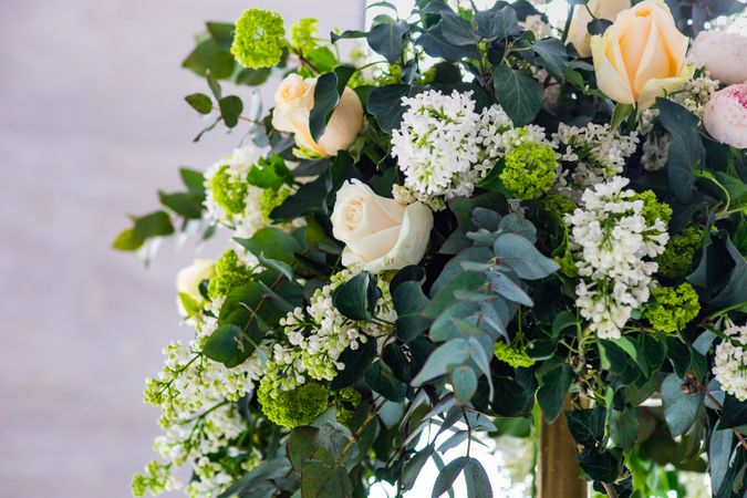 Close up of wedding floral arrangement
