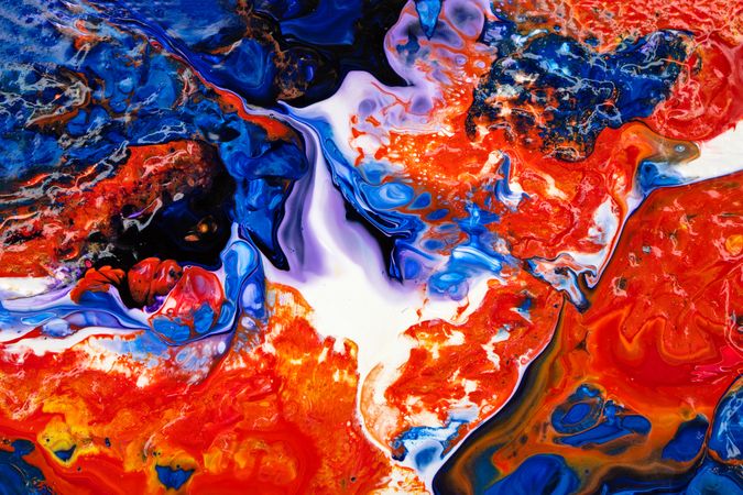 Blue and Red Fluid Art, Abstract Acrylic Pouring