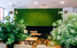 Empty cafe interior with chairs and tables