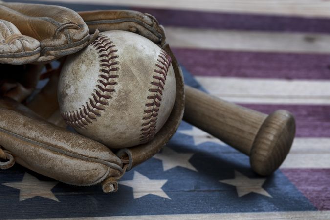 American baseball items on flag