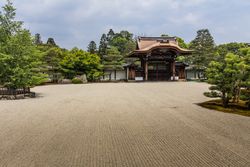 Beautiful zen park on cloudy day