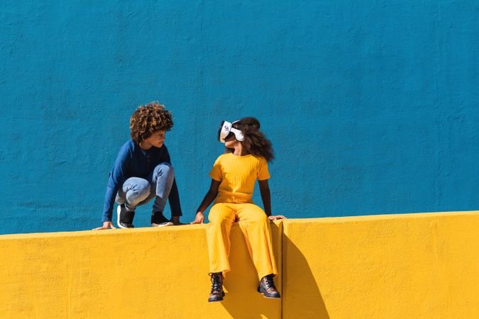 Teen kids experiencing virtual reality