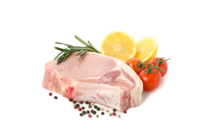 Raw meat for steak and ingredients isolated on blank background