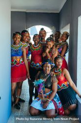 Group of smiling young women in South Africa in traditional Zulu attire 5aXjQ0