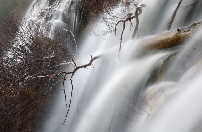 Wonderful waterfall near tree