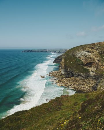 Cliffs on the Cornish seaside on a clear day