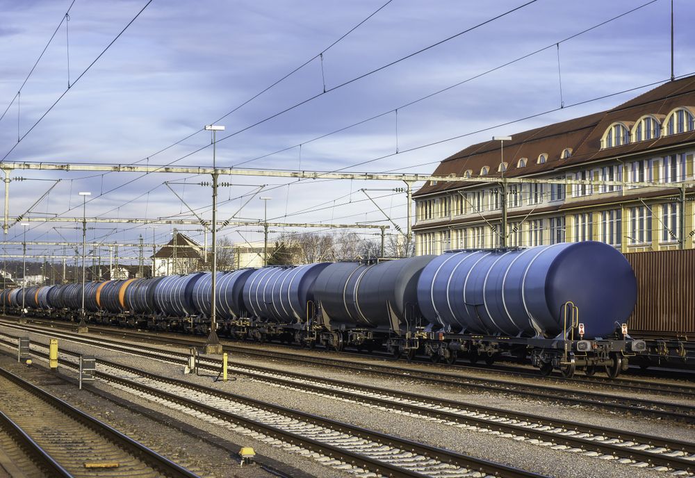 Freight train on railway tracks