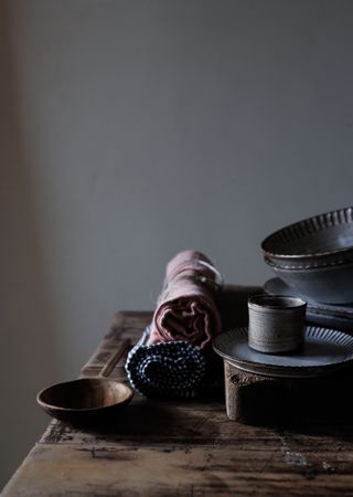 Vintage kitchenware on table