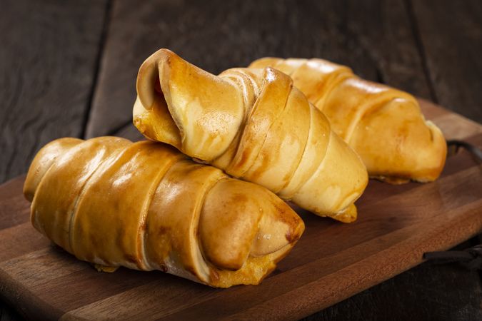 Traditional fresh baked croissants on the table.