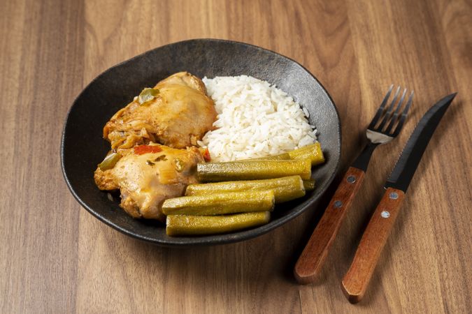 Chicken with okra and rice. Typical Brazilian dish.
