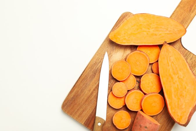 Concept of vegetables, sweet potato, space for text