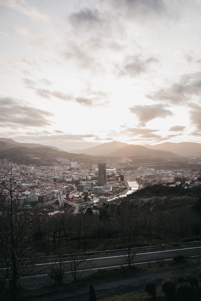 Cloudy sky over city on gray morning