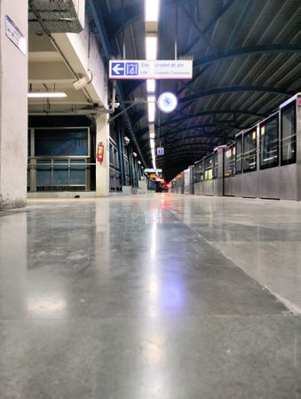 Ground shot of a Delhi Metro station platform