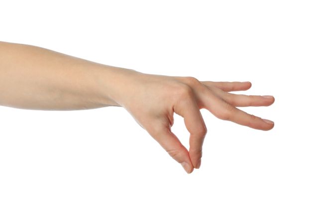 Female hand showing gesture, isolated on blank background