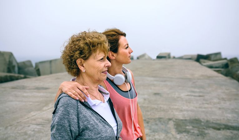 Two sportswoman looking away