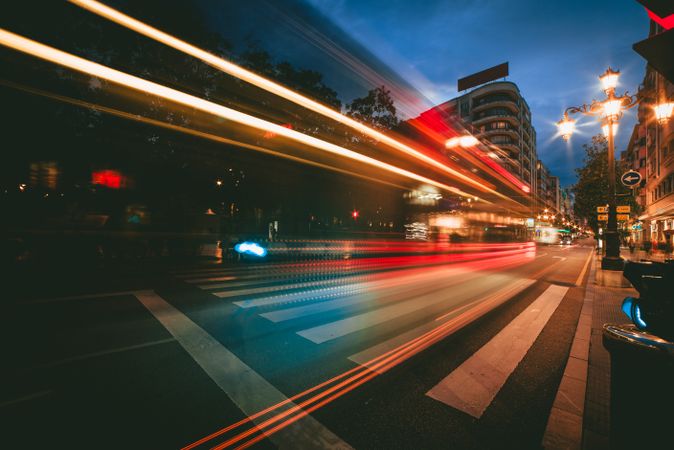 View of abstract shines on road in city at night