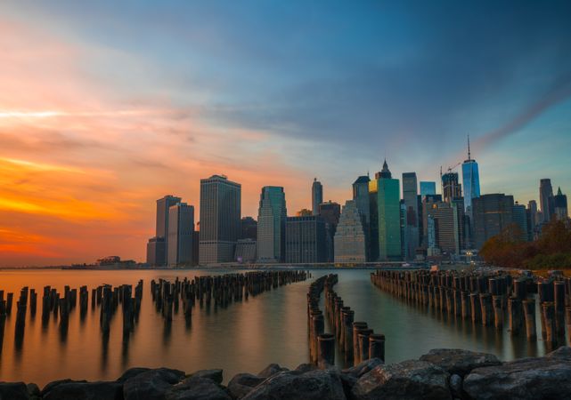 City skyline Brooklyn heights at sunset