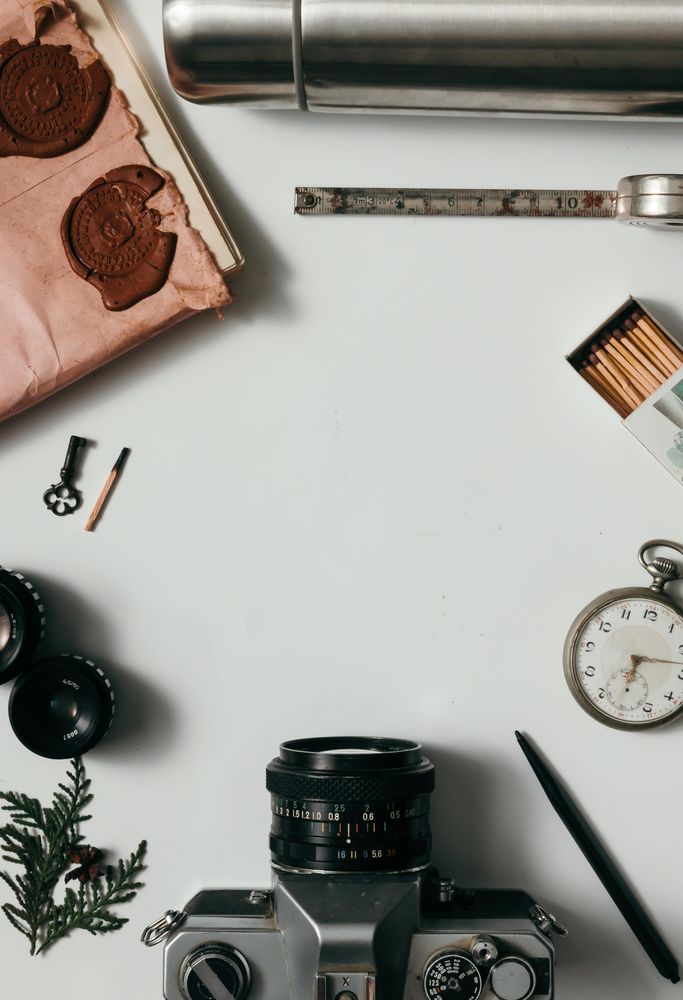 Creative arrangement of vintage items on desk