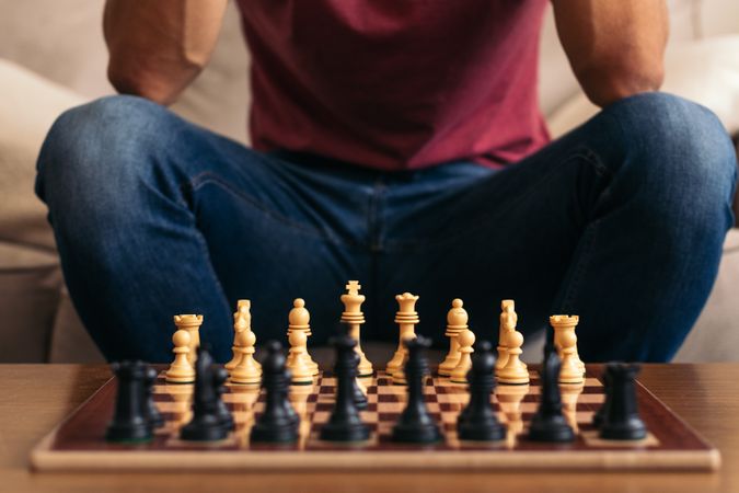 Chess game at home. Chess board with the pieces placed