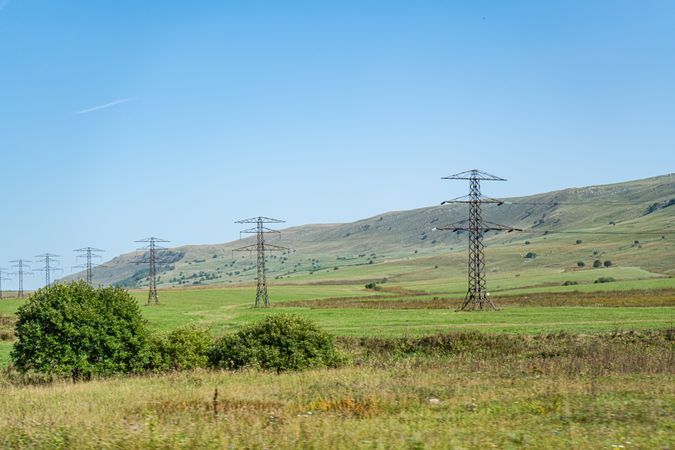 High voltage electricity tower landscape in Georgia